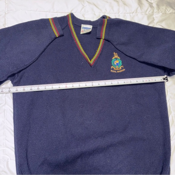 VINTAGE Royal Marines V-Neck Sweater Navy Blue - Picture 6 of 7